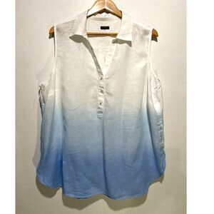 Talbots plus popover linen shirt artsy coastal beach summer vacation women 2X